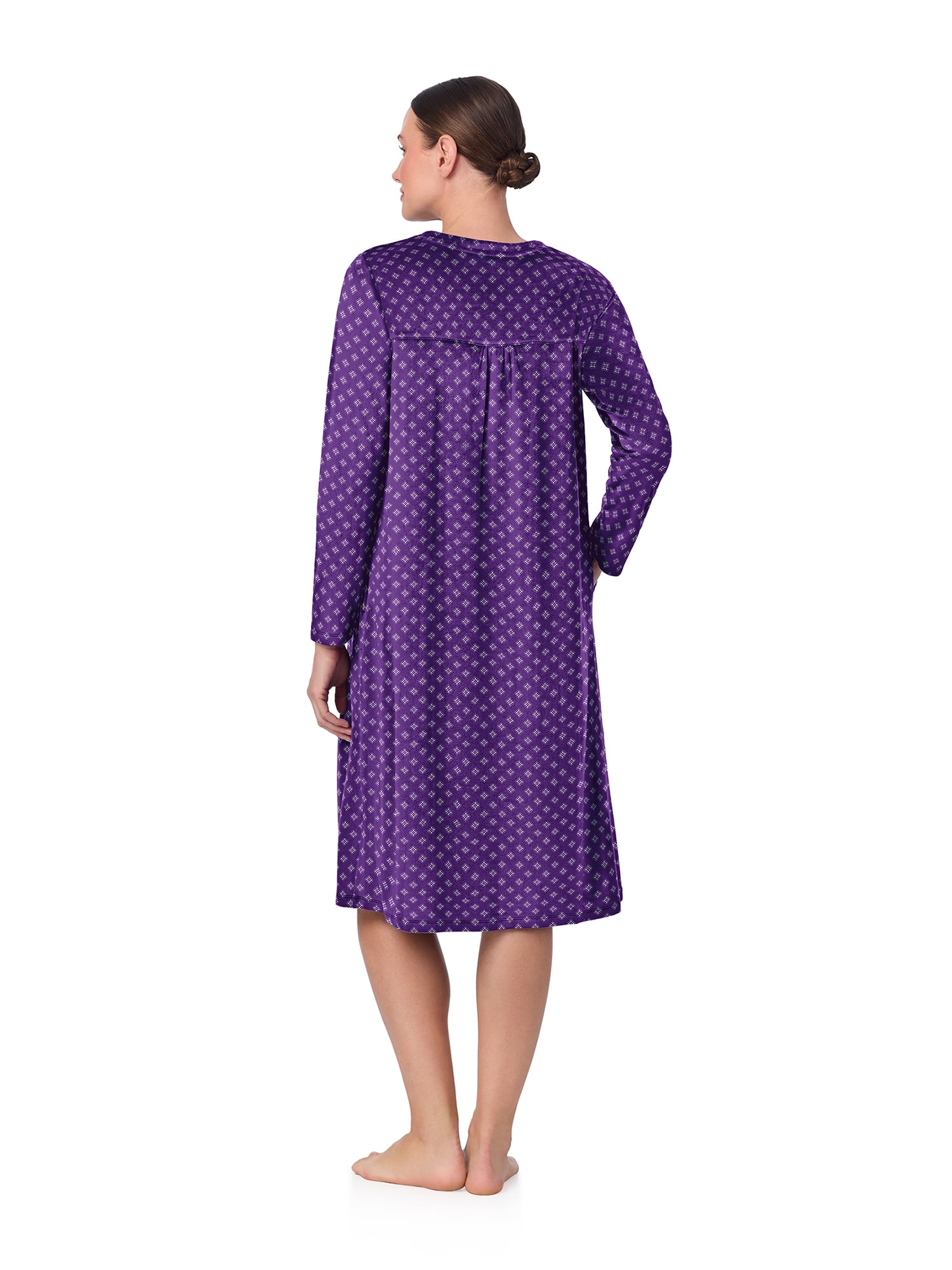 Aria Women’s Long Sleeve Stretch Velour 44" Sleepwear Nightgown, Sizes XS-5X