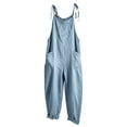 thumbnail image 3 of NMMUED Womens Rompers and Jumpsuits Cotton Linen Baggy Overalls Casual Sleeveless Spaghetti Strap Loose Wide Leg Lounge Pants with Pockets Outfits Light Blue S, 3 of 6