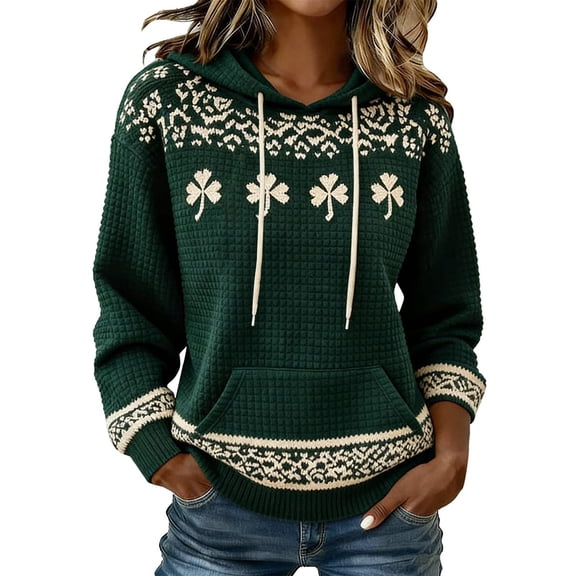 St Patricks Day Hoodie for Women Funny Shamrock Print Casual Cute Long Sleeve Sweatshirt Tops