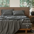 thumbnail image 6 of MooMee 100% Washed Cotton Queen Fitted Sheet Only Linen Like Textured Extra-Deep Pocket Breathable Soft 1-Piece(Dark Grey, 60"x80"), 6 of 6
