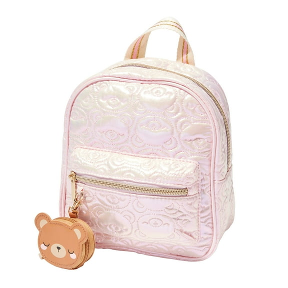 Claire's Girls Pink Quilted Bear Pattern Bag with Bear Coin Purse