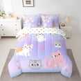 thumbnail image 2 of Erosebridal Cat Bed In A Bag 7 Piece Kawaii Cat King Bedding Set Pink Blue Purple Pastel Kitten Comforter Set Cute Animal Paw Bed Set With Sheet Set Reversible Colorful Polk Dots Stars, 2 of 5