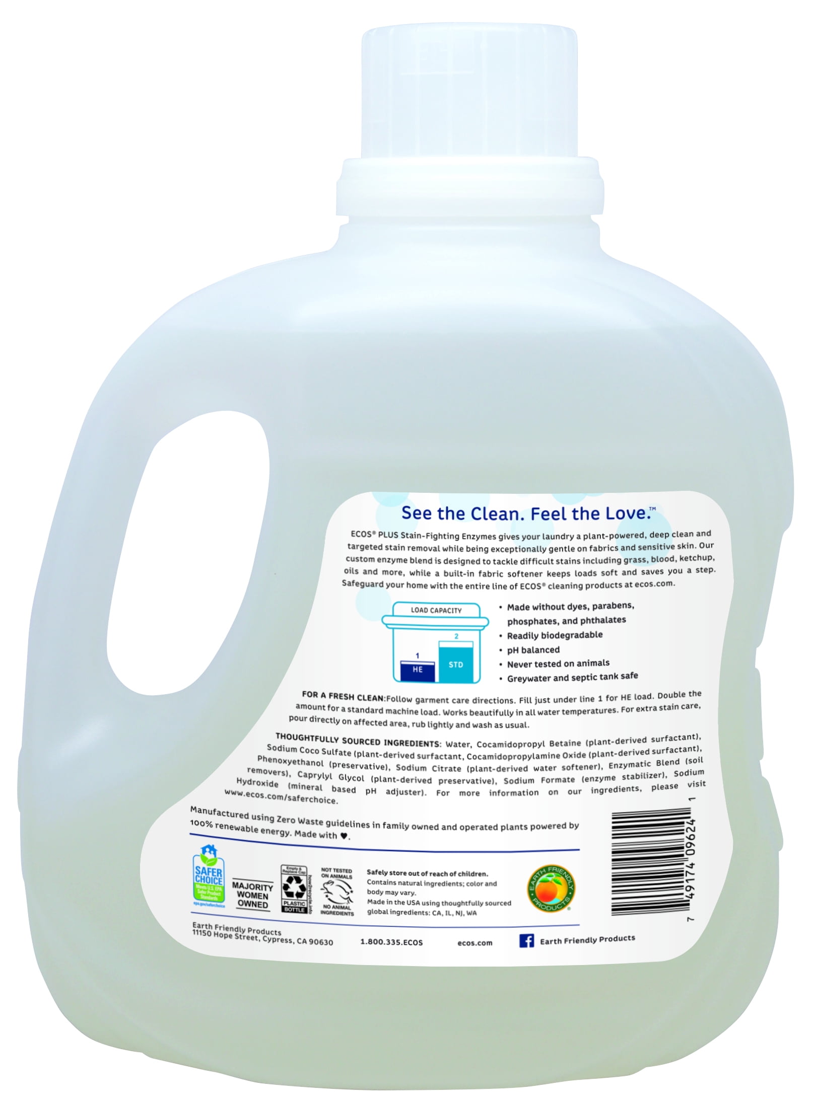 ECOS Plus Liquid Laundry Detergent with Stain-Fighting Enzymes, Free \u0026 Clear, 120 Loads, 110oz - Walmart.com - Walmart.com