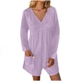thumbnail image 2 of RKSTN Short Jumpsuits for Women Plus Size Long Sleeve V Neck Pleated Texture Baggy Beach Vacation Outfits for Women with Pockets (Purple ,XL), 2 of 6
