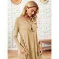 thumbnail image 4 of Women'S Loose Casual Round Neck Long Sleeve Dress Midi Slant Pocket Curved Hem Dress Khaki S, 4 of 9