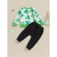 thumbnail image 5 of FEORJGP Toddler Boys Ireland Festival Outfits Infant Long Sleeve Sweatshirts Green Shamrock Print Pullover Crew Neck Tops and Drawstring Long Pants Newborn 2Pcs Loose Casual Clothes Set, 5 of 9