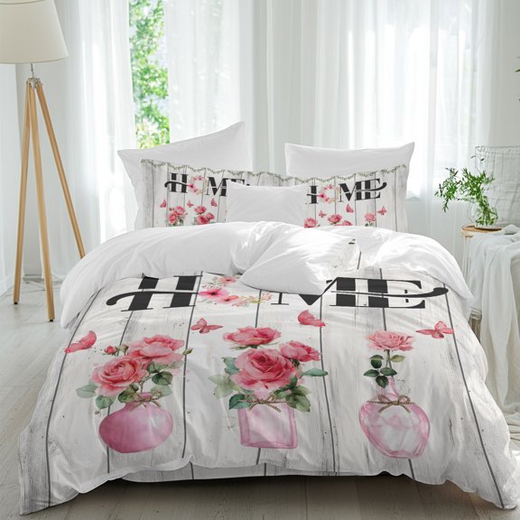 HOME 4 piece Duvet Cover Set, Comfort Bedding Set California King Size Include a Duvet Cover, a Bed Sheet, 2 Pillowcase with Zipper for All Season