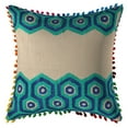 thumbnail image 1 of Stylo Culture Indian Sofa Throw Pillow Cover 16 x 16 Towel Embroidered Bright Green Dark Blue Zippered 40 x 40 cm Pom Pom Lace Cotton Geometric Square Cushion Cover | 1 Pc, 1 of 3