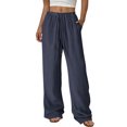 thumbnail image 2 of Women's Petite Black Wide Leg Pants with Elastic Waist Straight Casual Comfort Fit, 2 of 9