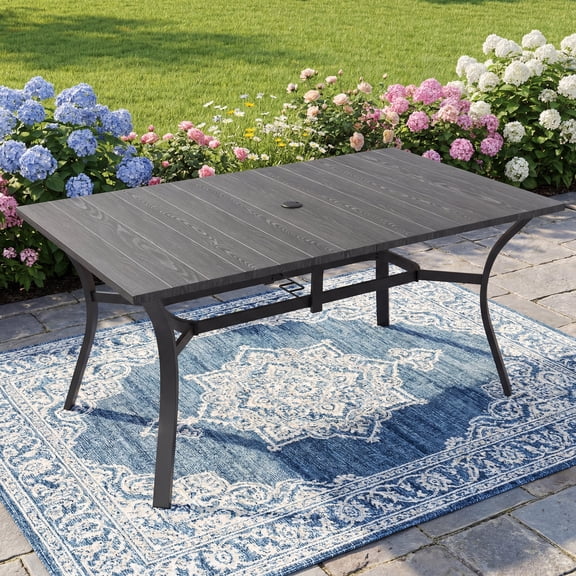 CHINNLUU Metal Outdoor Dining Table for 6,Rectangular Patio Dining Table with Adjustable1.97'' Umbrella Hole,All-Weather Outdoor Patio Table for Porch, Garden