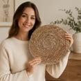 thumbnail image 3 of Natural Woven Placemat, Round Woven Plate Placemats, Farmhouse Rustic Straw Braided Chargers Place Mats, Large Boho Cattail Weave Table Mats, for Dining Plates Table Decor Home Wedding Party, Brown, 3 of 6
