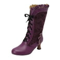 thumbnail image 5 of Victoria Boots for Women Halloween Christmas Party Mid Calf Booties Round Toe Lace up Vintage Punk Dress Pump Boots, 5 of 6