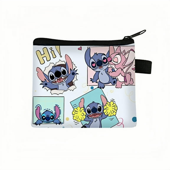 2-Pack Stitch Kawaii Anime Mini Wallet Set -Zippered Coin Purse & Polyester Card Holder