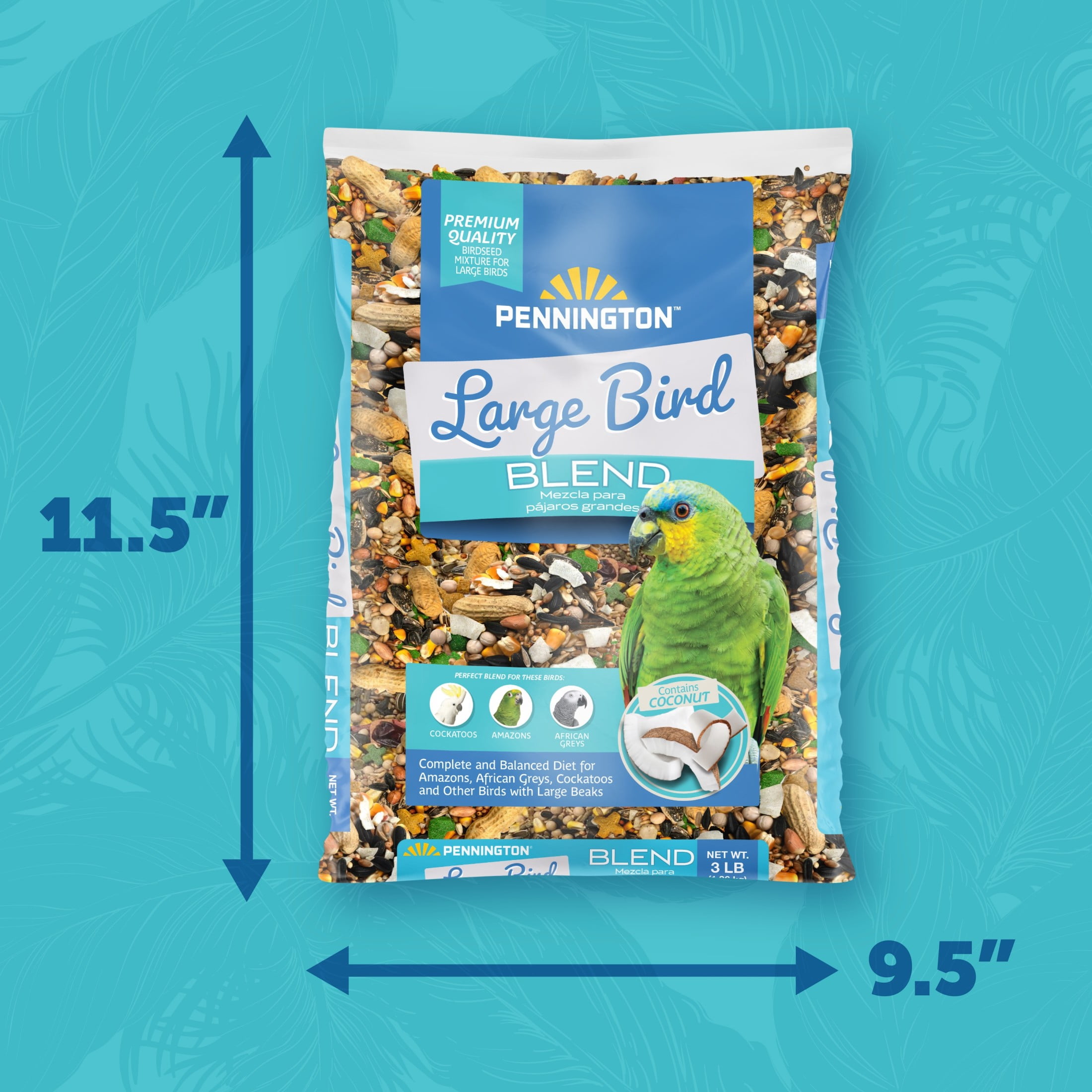 (3 pack) Pennington Large Bird Everyday Blend Bird Food for Parrots, Cockatoos; 3 lb. Bag