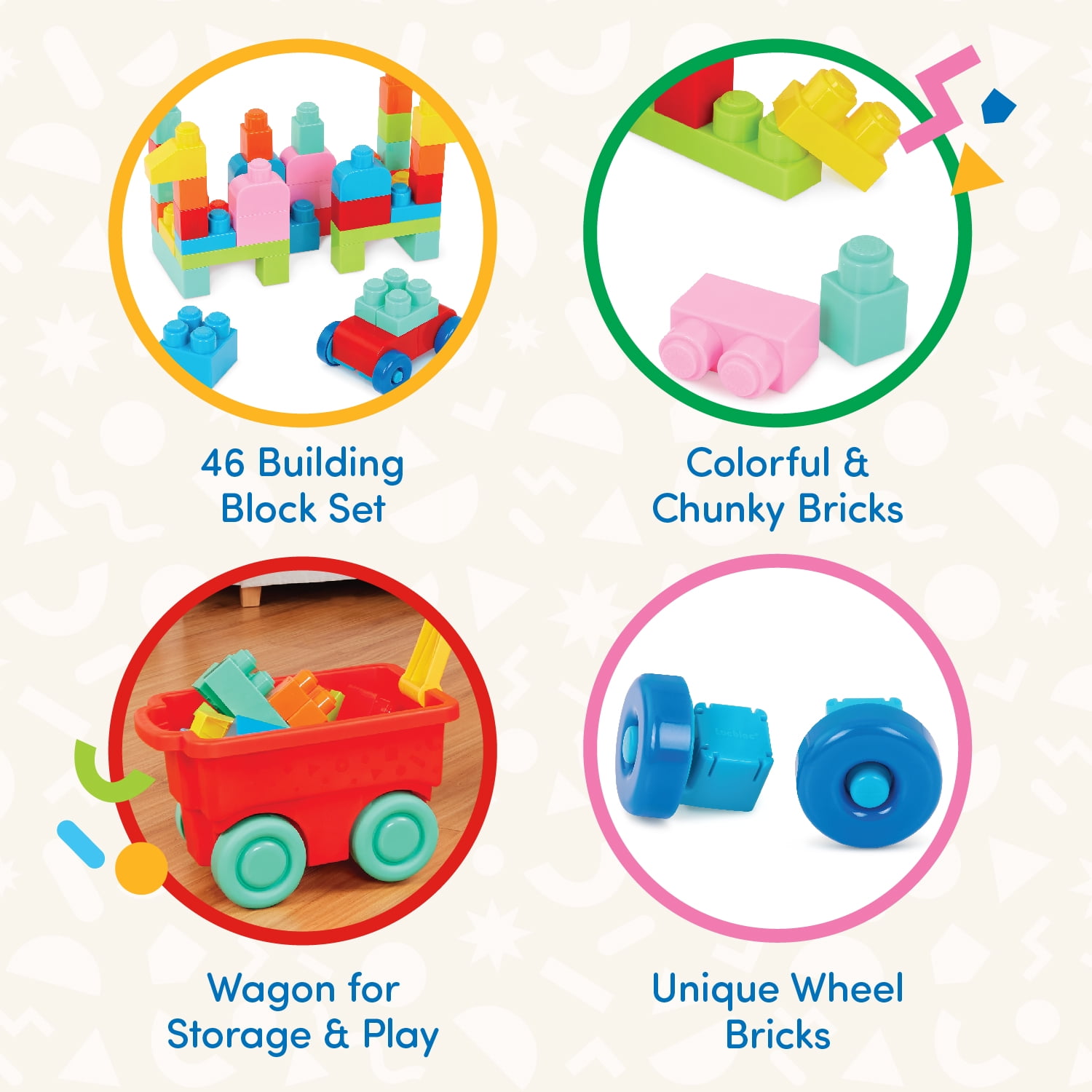 Battat Red Builder’s Wagon with 40+ Building Plastic Blocks, Toddler and Preschool Toys  (图3)