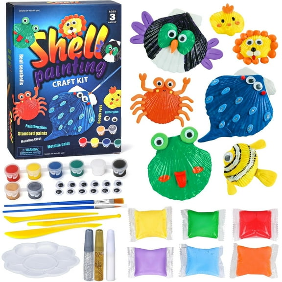 Arts and Crafts Painting Kit for 4-9 Year Old Kids: Girls Boys Birthday Gifts Shell Toys for 4 5 6 7 Year Olds - Vibrant Craft Sets for Little Artists - Imaginative Play