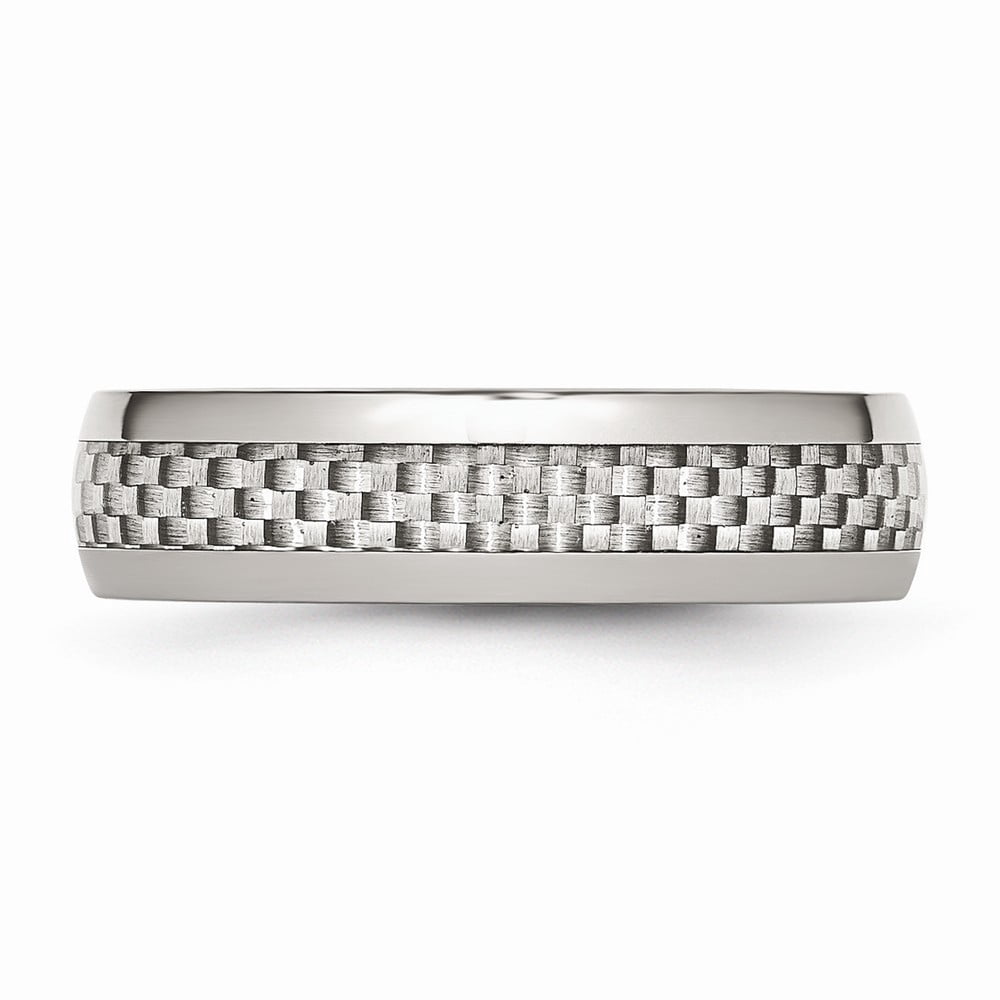 Stainless Steel and Grey Carbon Fiber 6mm Polished Band Ring - Size 9.5