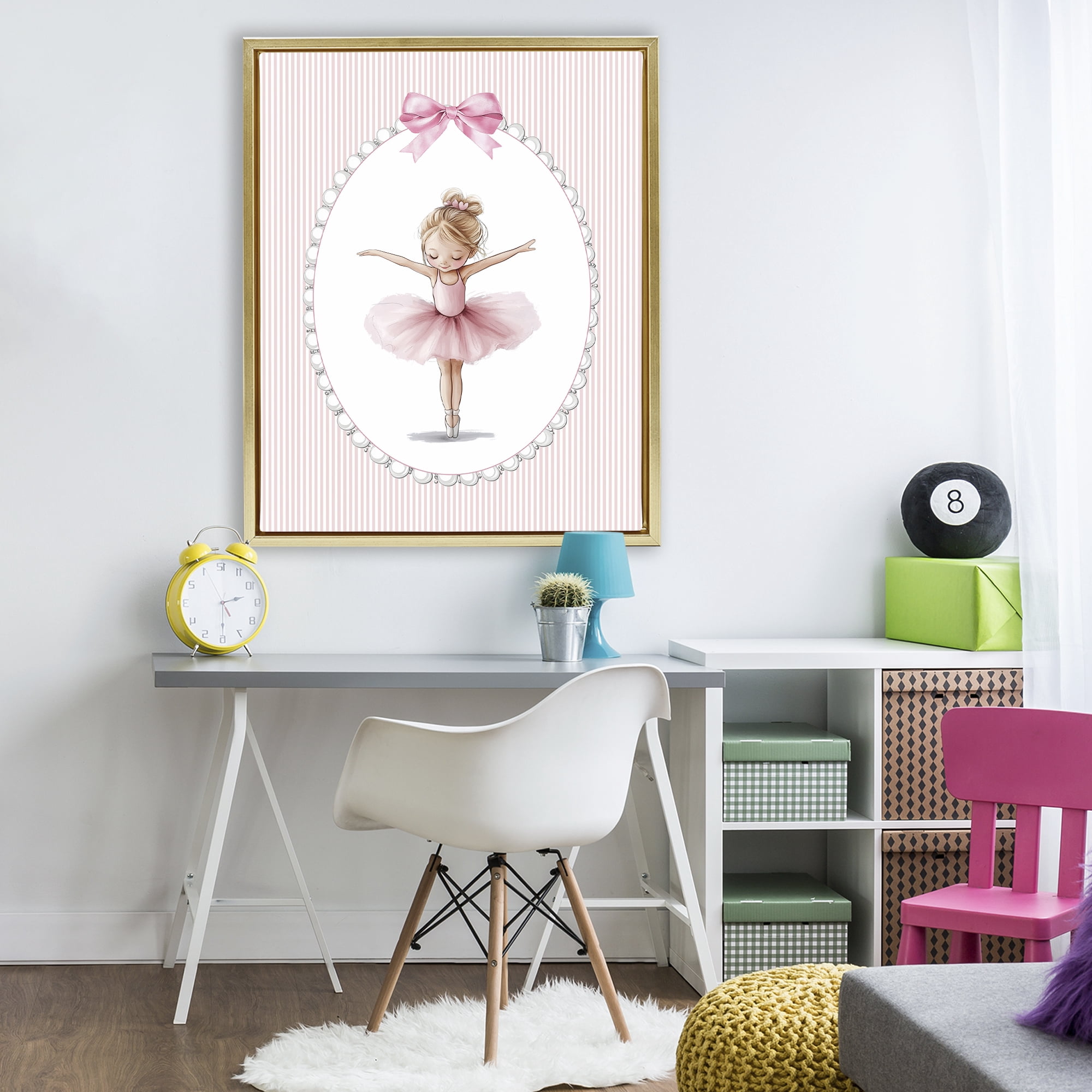 Stupell Industries Dancing Pink Ballerina Gold Framed Floater Canvas Wall Art, design by Christine Simpson Art