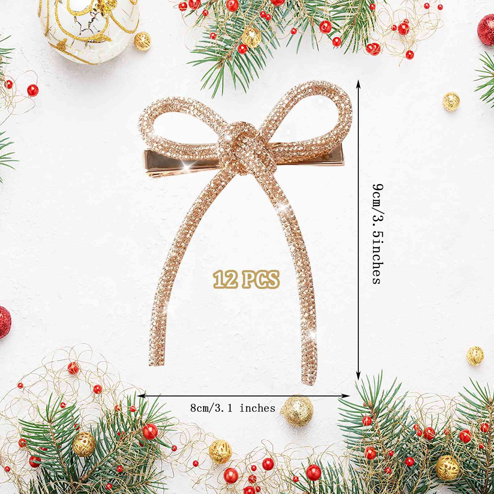 24 Pcs Glitter Christmas Bows Ornaments with Clip Metal Shiny Christmas Tree Decorations Bows for Wreath Garland Xmas Party Decorations Wedding Baby Shower Home Indoor Outdoor