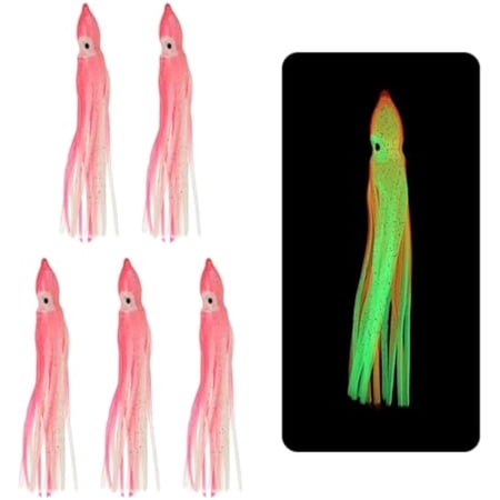 M altemura Fishing Squid Skirts Glow Soft Plastic Trolling Lures 2.4/3.1/3.9/4.7 Inch Luminous Squid Bait for Saltwater Freshwater Fit for Bass Trout Salmon Sea Bass Fishing
