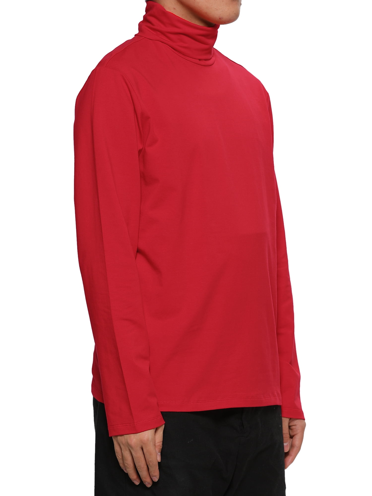 Unique Bargains Men's Pullover Lightweight Long Sleeve Top Turtleneck T-Shirt 46 Red