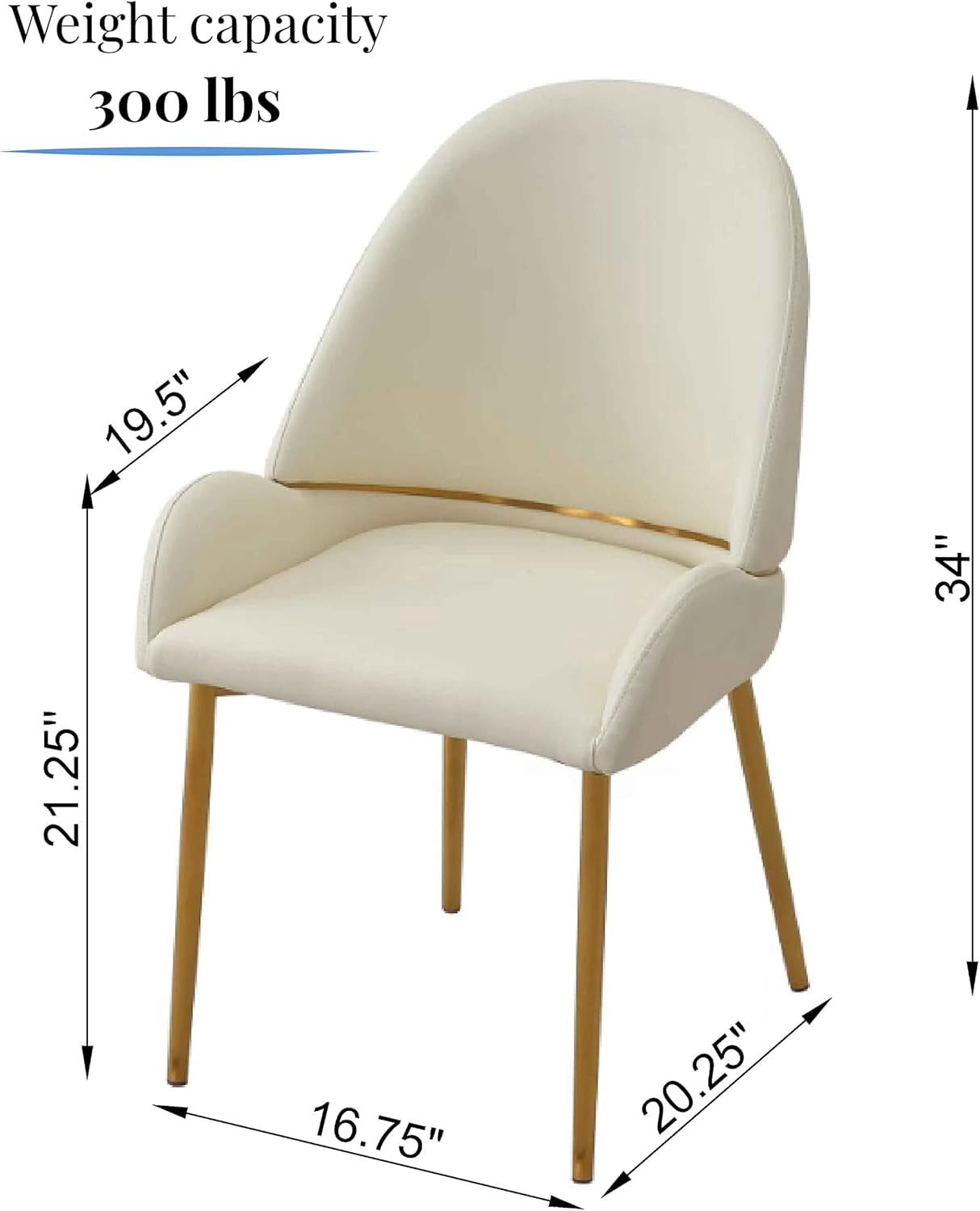 Montary Contemporary Dining Chairs Set of 2 - Waterproof PU Leather Seats, Beige Metal Legs for Kitchen/Office
