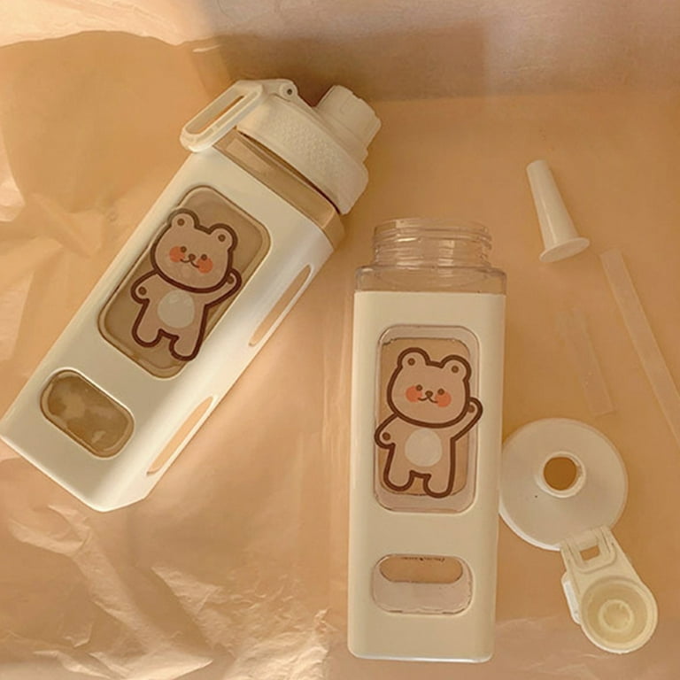 Kawaii Bear White Pink Rectangle Plastic Bottle With 3D Sticker – Kawaiies