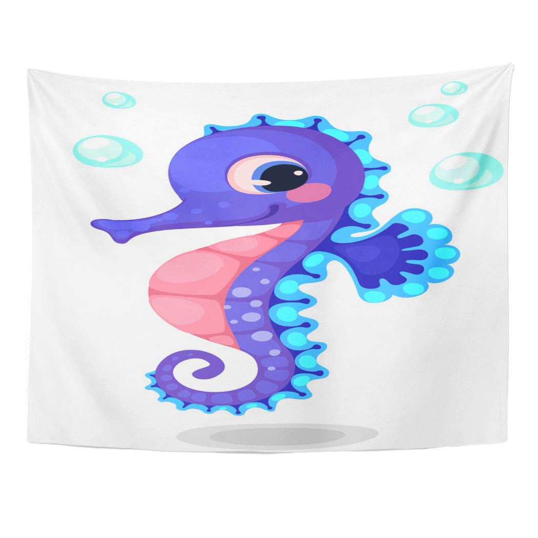 ZEALGNED Blue Baby Beautiful Seahorse Cartoon Colorful Hippocampus Adorable  Wall Art Hanging Tapestry Home Decor for Living Room Bedroom Dorm 60x80  inch 