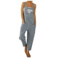 thumbnail image 2 of Conairie Women Overalls Flower Print Lightweight Beach Vacation Trendy Jumpsuits Wide Leg Pants With Pockets Light Gray M, 2 of 4
