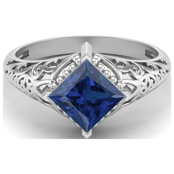 1.30 Ctw Square Synthetic Blue Sapphire Filigree 925 Sterling Silver Solitaire Valentines Day Gifts Ring