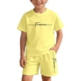 thumbnail image 6 of Rggeeun Child Girls Outfit Sets 2 Piece Alphabet Print Elastic High Wasit Shorts & Adjustable Tie & Knit Crew Neck Short Sleeve Top Soft Breathable For Daily Play Trendy Suit,Yellow,13-14 Years, 6 of 7