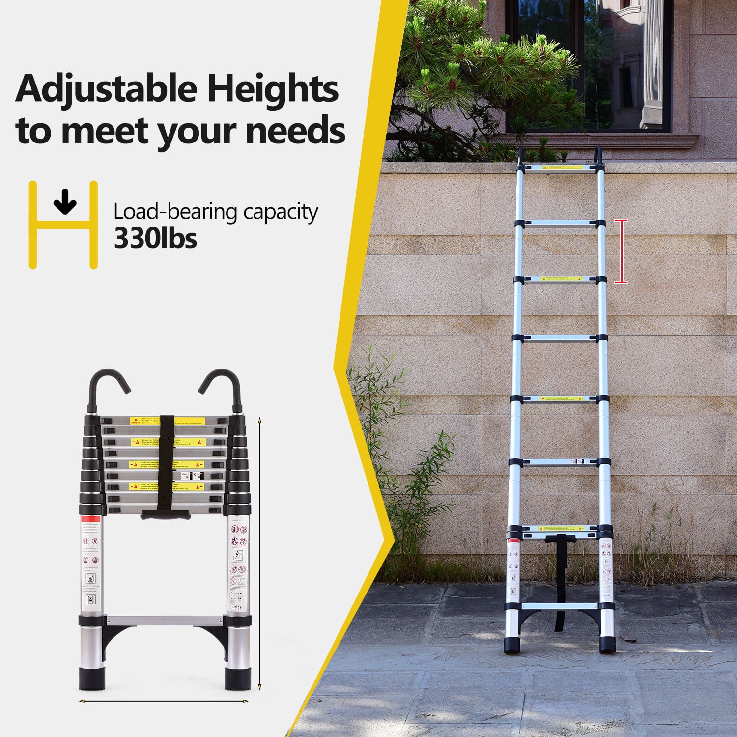 Alvantor 10.5FT Telescoping Ladder, Aluminum Collapsible Extension Ladder with Hook, Multi-Purpose Collapsible Compact Ladder for Home, RV
