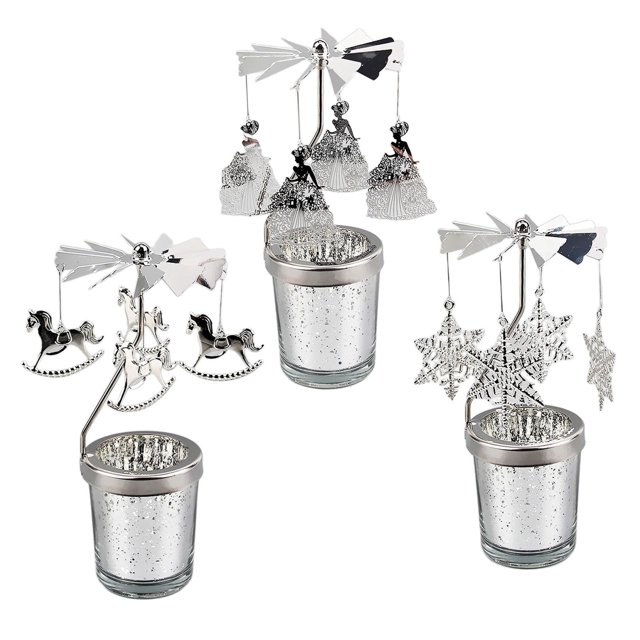 Trio de Soportes Giratorios para Velas Elegantes Caballo y copo de nieve y princesa