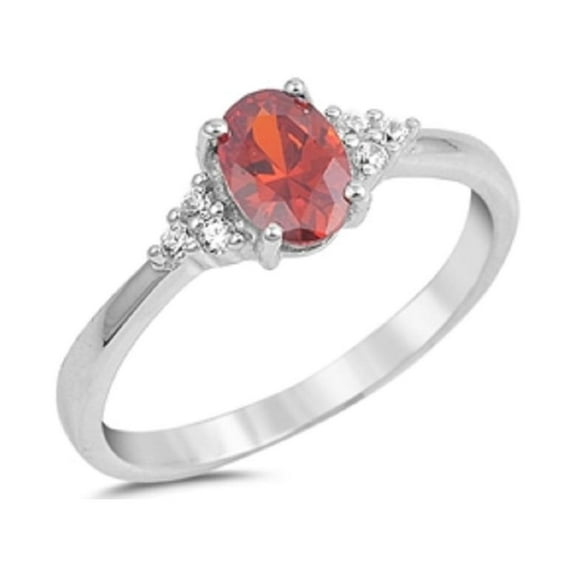 Oval Simulated Garnet Cubic Zirconia Ring Sterling Silver 925