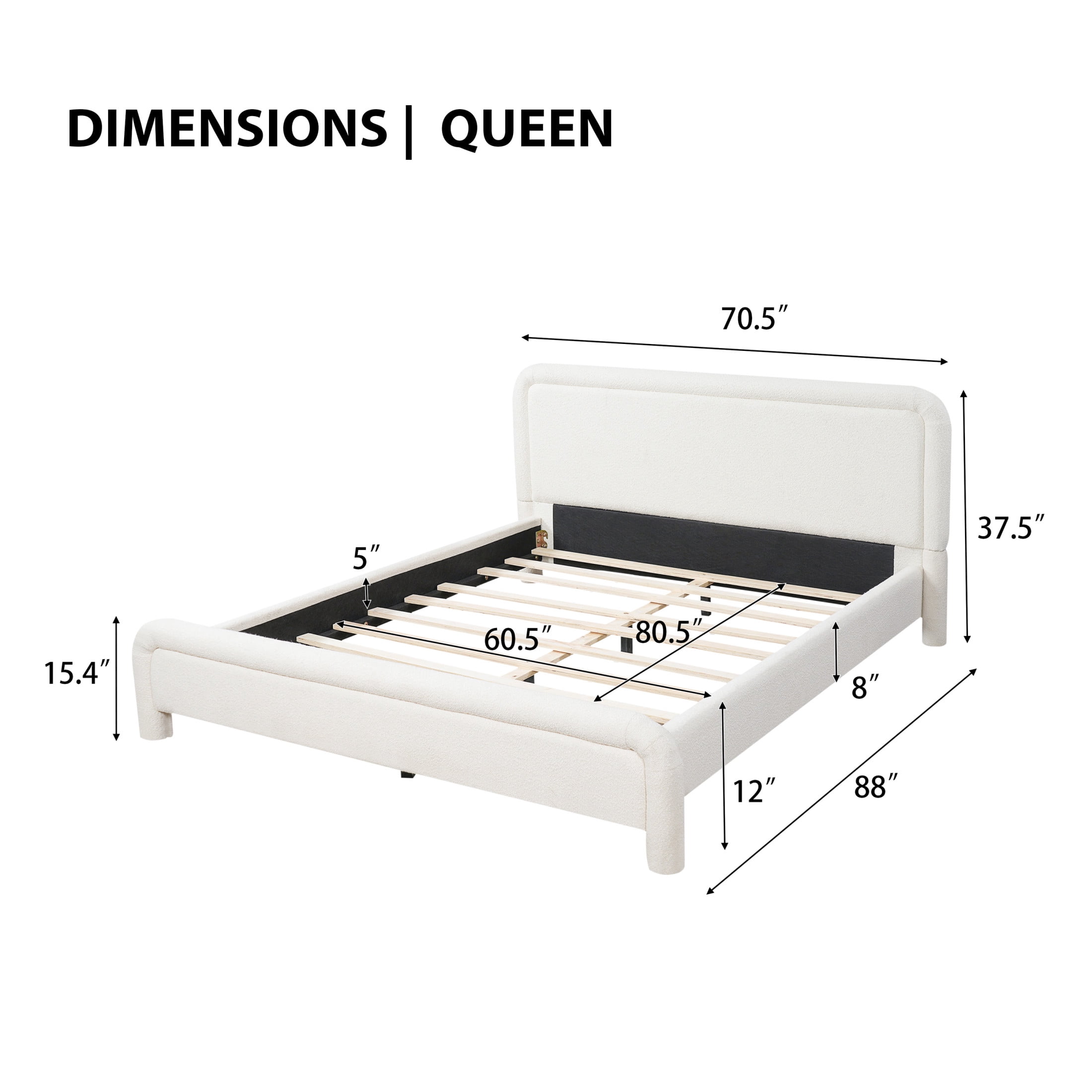 Christopher Knight Home Modern Queen Upholstered Platform Bed Frame with Curved Headboard, White