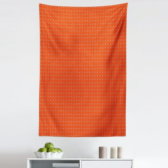 Abstract Tapestry, Minimal Pattern with Square Dots Contemporary Bicolour on Warm Backdrop, Fabric Wall Hanging Decor for Bedroom Living Room Dorm, 5 Sizes, Vermilion Pale Blue, by Ambesonne
