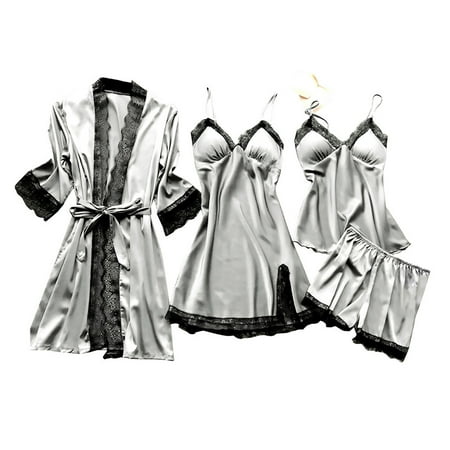 Midwennn Lingerie Women Silk Lace Robe Dress Sleepwear Nightdress Pajamas Nightgown Lingerie for Women