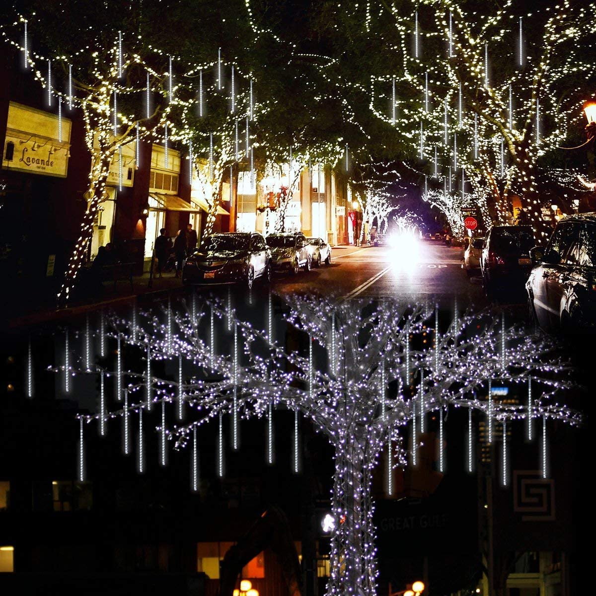 Christmas Lights Meteor Shower Lights 12 inch 10 Tubes 240 LED Rain Falling Icicle Cascading Lights Christmas String Lights Outdoor Outdoor Icicle Christmas Light for Xmas Tree Holiday Decor Walmart B...