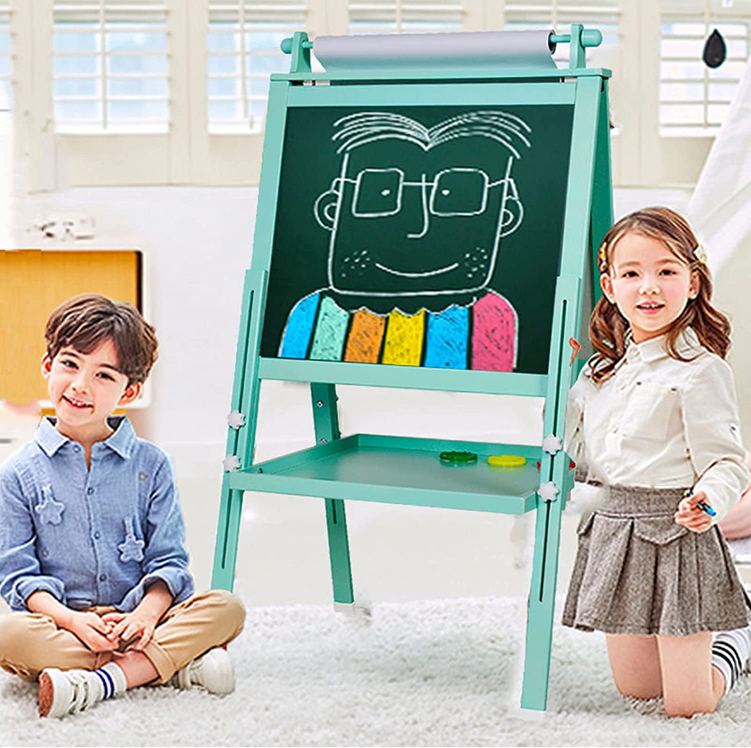 Ejoyous Kid’s Wooden Art Easel Double-Sided Wooden Children Art Easel with Magnetic Snap Eraser Set Gift*6 3 in1 Blackboard And Whiteboard for Toddlers and Kids