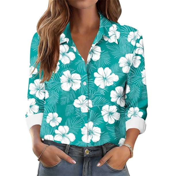 TaTaai Women Casual Button Down Printed Shirt Long Sleeve Collared Top Ladies Daily Street Office Commute Wear Soft Breathable No Fading Machine Washable Comfortable Blouse Gift