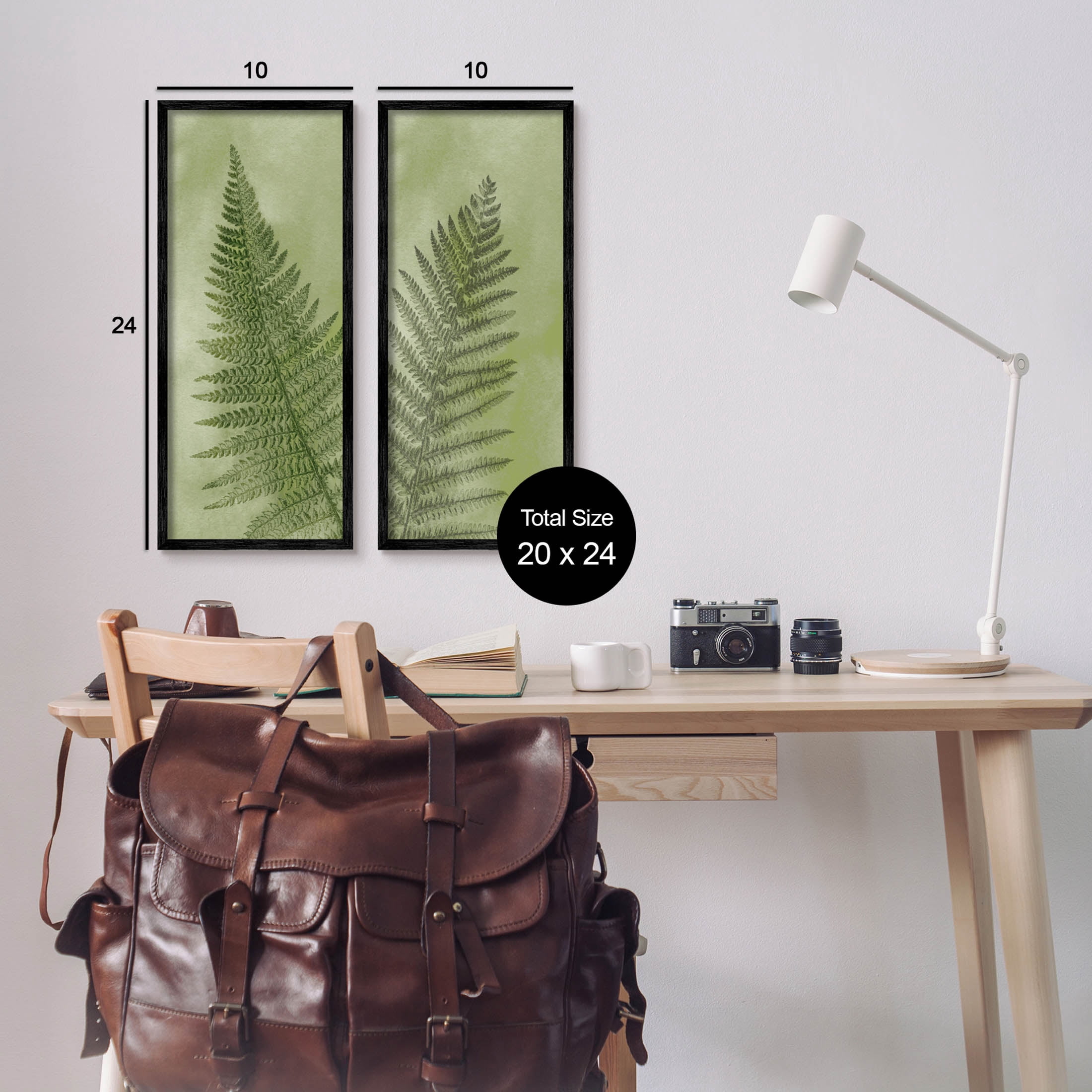 Woodland Nature Fern Leaves Botanical & Floral Graphic Art Black Framed Art Print Wall Art, Set of 2