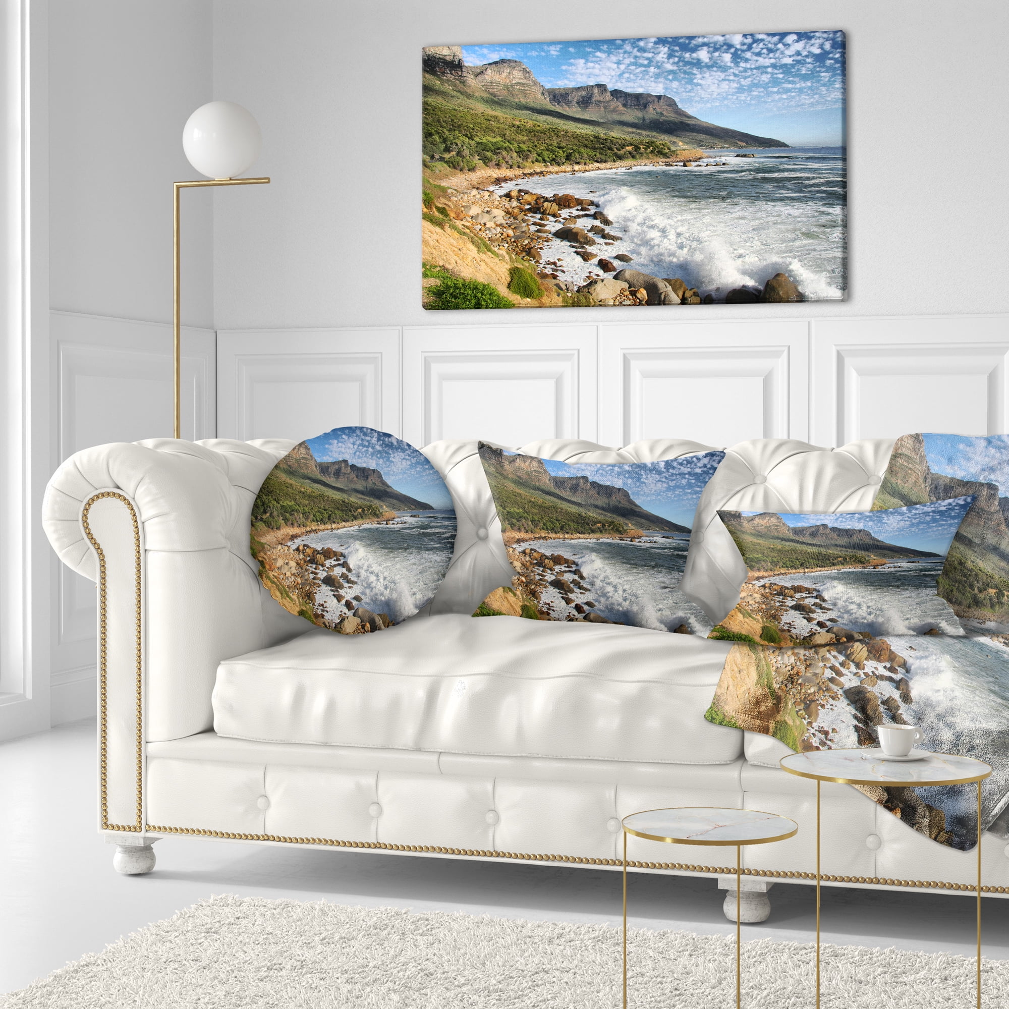 Designart Beautiful South African Seashore - Seashore Throw Pillow - 12x20