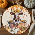 thumbnail image 2 of Fall Round Placemats Set of 4 Funny Cow Bathtub Place Mats Thanksgiving Woven Placemat Sunflower Pumpkin Maple Leaf Linen Circle Braided Table Mat for Kitchen Dining Table Party Home Decor 15 Inch, 2 of 9