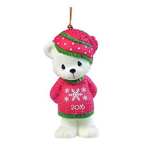 Precious Moments, Beary Cozy Christmas?Ç¥, Dated 2016, Bisque Porcelain Ornament, 161007, Red