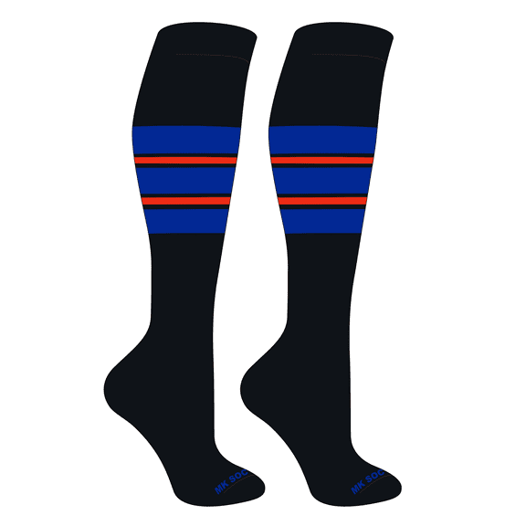 MK Socks Striped OTC Baseball, Softball, Football Socks (E) Black, Royal, Orange (XS)
