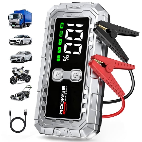 BSMOOM 7000A Jump Starter Pack for Car, 12V Portable Jumper Starter (up to All Gas/10.0L Diesel Engine) with LCD Display, 2 USB-Port & 3 LED Light Modes, Car Jump Box Battery Charger