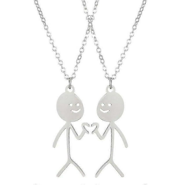 2 Pcs Funny Doodle Necklace4263, Personalized Smiley Middle Finger Necklace, Best Friend Necklace for 2, Match Friends Funny Gift(Silver)