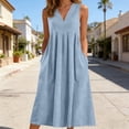 thumbnail image 2 of Afdoent Dresses For Women Linen Maxi Dresses For Casual V Neck Long Dress Sleeveless With Pockets Beach Travel Vacation Long Sundress Beach Vacation Clothes, 2 of 5