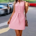 thumbnail image 5 of Antinious Ladies Solid V-Neck Sleeveless Waist Button Drawstring Versatile Daily Dress, 5 of 5
