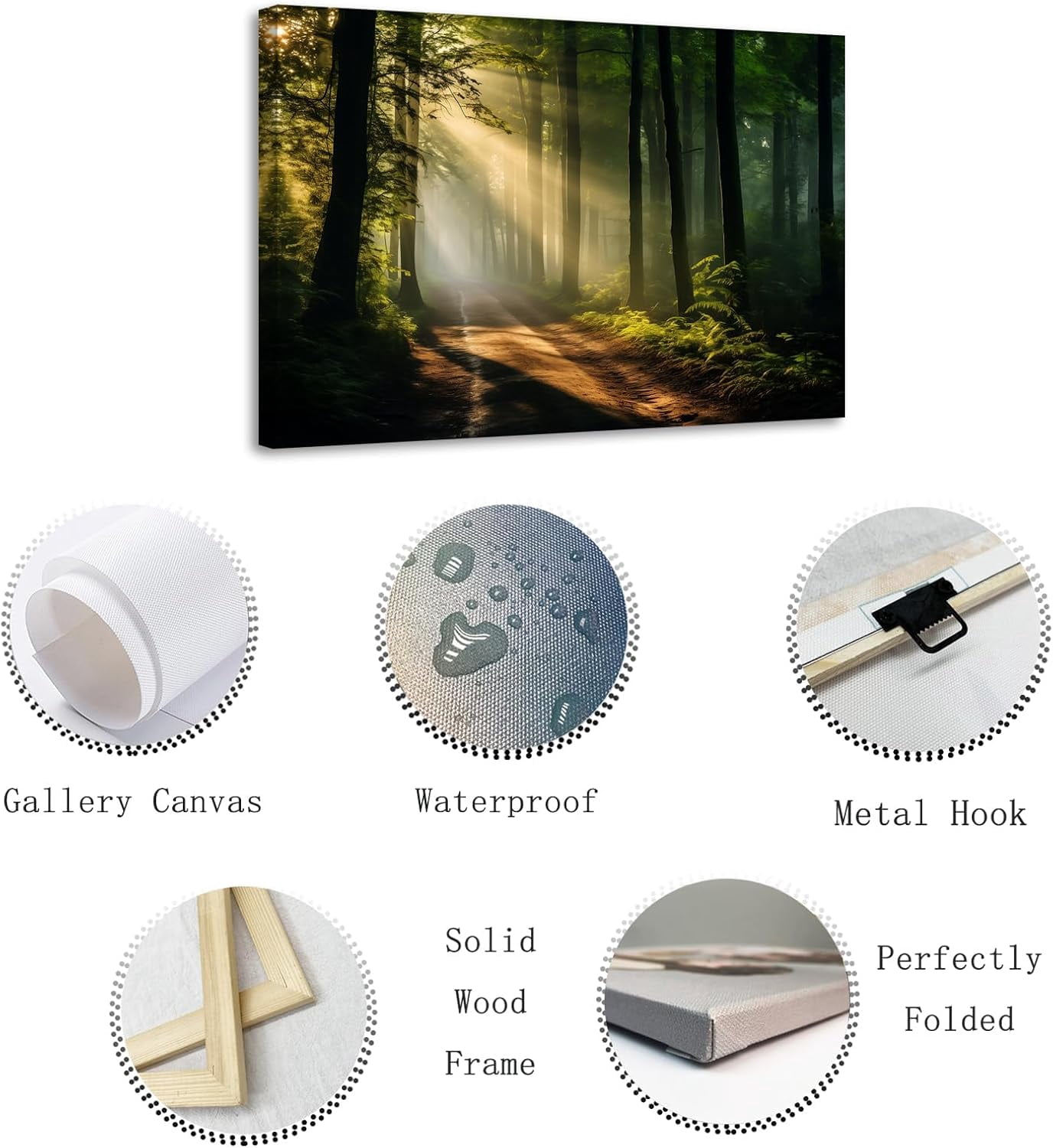 ZHONGYUTONG Green Forest Canvas Wall Art Sunshine Through Forest Road Picture Prints Morning Sunrise Paintings Nature Landscape Wall Decor Framed (12.00" x 18.00")